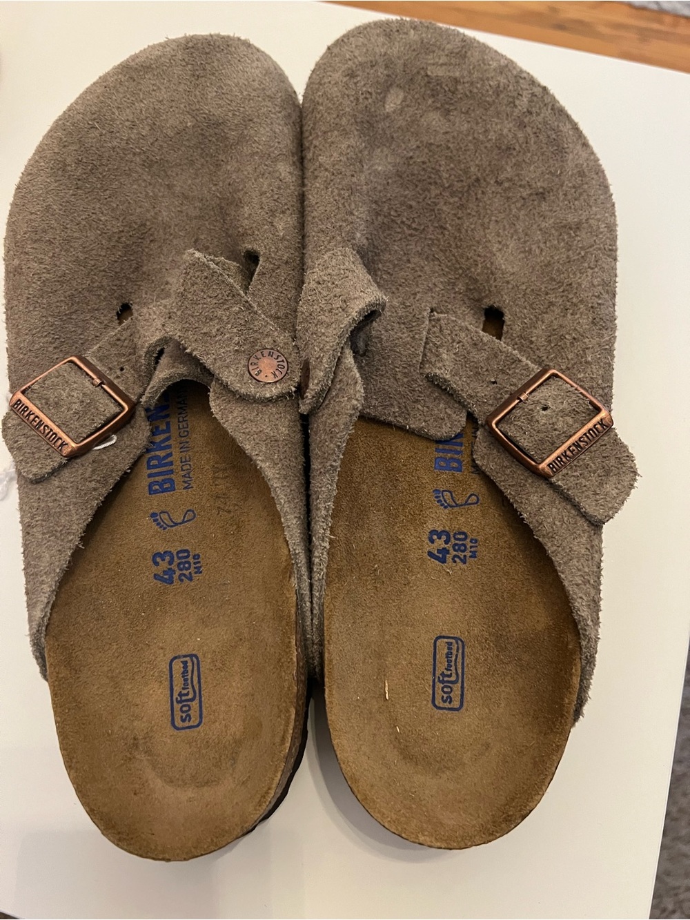 Birkenstock Suede Clogs in Brown with Copper Buckles - Picture 2 of 4